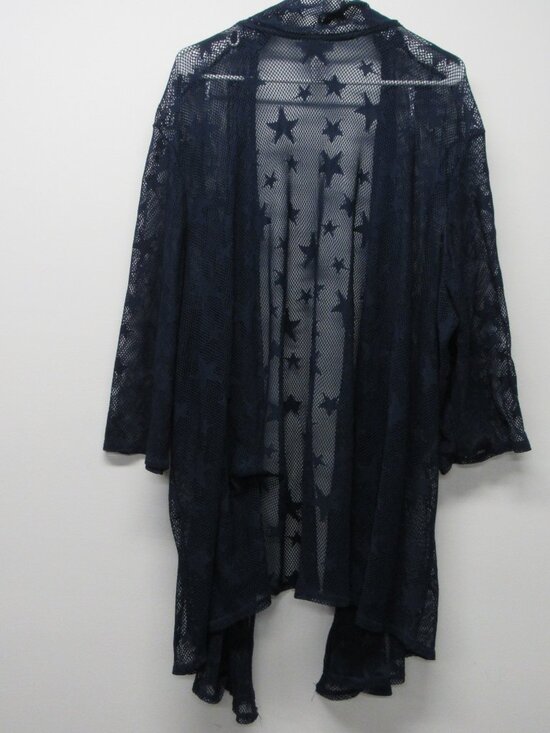 Catherines Blue Fishnet Sheer Star Cardigan Topper Open Front Plus sz 5X 34/36W - Picture 2 of 3